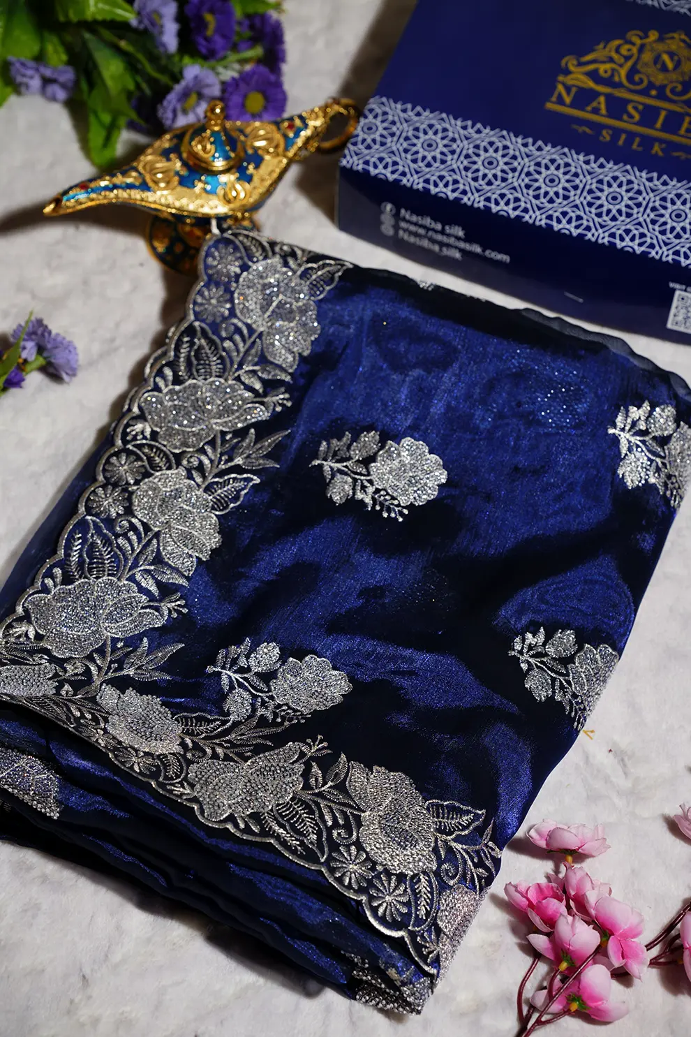 Navy Blue jemi Chu Georgette Sarwaski Stone party Saree